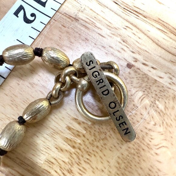 Sigrid Olsen Tiger Eye Pendant Necklace With Gold-Tone Beads & Toggle Clasp - Picture 3 of 7